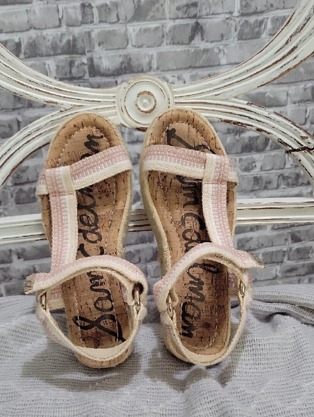 Sam Edelman Pink and Cream Espadrille Platform Strappy Sandals Womens 8